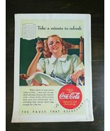 Vintage 1940 Coca-Cola Coke Take a Minute to Refresh Full Page Color Ad ... - £5.21 GBP