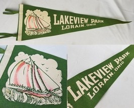 antique vintage felt pennant Lake View Park Lorain Ohio 26&quot; Lakeview - $34.99