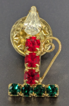 Vintage Multi Color Rhinestone Christmas Candle Pin Brooch - Red Green C... - €13,60 EUR