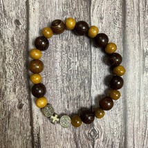 Natural wood Catholic Bracelet with 2 bead sizes and Miraculous Medal - £14.30 GBP