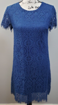 Francesca&#39;s Shift Dress Womens Small Blue Lace Floral Short Sleeve Round... - $27.73