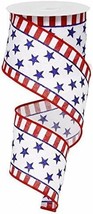 Stars and Stripes On White Red Royal Blue Wired Ribbon 2.5&quot; X 10 Yards RG01253A1 - £25.55 GBP
