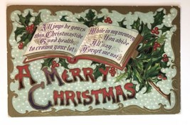 Open Book Forget Me Not Gold Embossed Merry Christmas Winsch Back Antique PC - £4.70 GBP