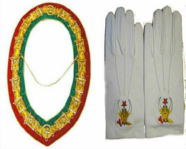 Masonic Regalia Shriner New Dress Metal Tri Color Collar &amp; Gloves Pair Cp Made - £82.62 GBP