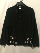 Southern Lady Snowman Button Down Shirt Christmas Top Holiday Black Faux Suede L - £19.58 GBP