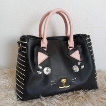 Betsey Johnson Cat Bag Rhinestones Charm Pink Black White Stripes Handba... - $796.85 MXN