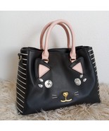 Betsey Johnson Cat Bag Rhinestones Charm Pink Black White Stripes Handba... - $59.08 CAD