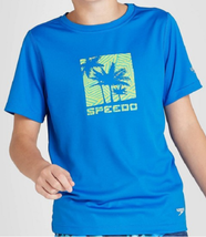 NEW Speedo Rash Guard Swim Shirt blue boys sz XS 6/7 short sleeve, sunblocking - £7.82 GBP