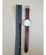 Analog Watch Brown Alligator Print Leather Band Stainless Steel Back - £3.13 GBP