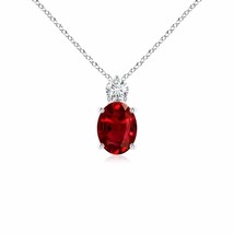 ANGARA 8x6mm Natural Ruby Solitaire Pendant Necklace with Diamond in Silver - £597.70 GBP+