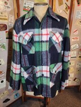 Vtg Gerhard Kennedy Blue Green Red White Plaid Wool Jacket Shacket - $84.15