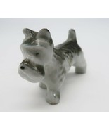 Vintage Japan gray &amp; white ceramic terrier dog puppy figurine - $14.99
