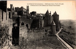 c1910 Carcassonne France Medieval Fortress Entrance &amp; Hotel Collotype Postcard - £7.79 GBP