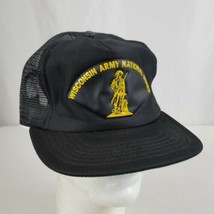 Vintage Wisconsin Army National Guard Snapback Trucker Hat Black Mesh Military  - £17.51 GBP