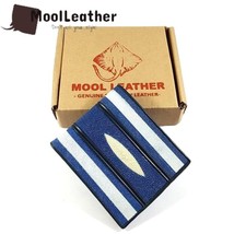 Genuine stingray leather men&#39;s wallet with two white and blue diamond st... - £25.89 GBP