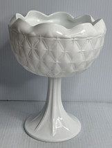 Vintage Indiana Milk Glass Quilted Diamond Pedestal Compote Candy Dish Bowl - £10.86 GBP