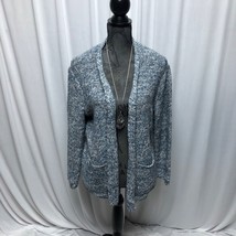 J Jill Cardigan Womens Medium Petite Blue White Knit Open Front Sweater - $24.49