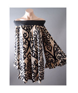 Black Beige Long Sleeve Tapestry Pattern Woven Off Shoulder Boho 70s Shi... - $41.13 CAD