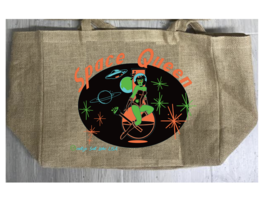SPACE QUEEN BURLAP TOTE BAG marijuana pot leaf pin up #943 alien woman - $27.25