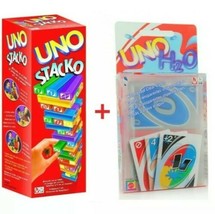 UNO Stacko Stacking Block Family Kids Playing Fun Game Free Uno H2O Card  - $38.56