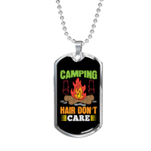 Camper Necklace  Camping Hair Don&#39;t CAre Campfire Necklace Stainless Steel or 1 - £37.92 GBP+
