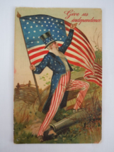 Uncle Sam Flag and cannon Give Us Independence Postcard with &quot;Gelatin&quot; Finish - £24.10 GBP