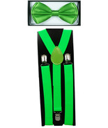 LIGHT GREEN SUSPENDERS and BOW TIE COMBO SET Unisex Adjustable Suspender... - £6.76 GBP