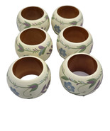 Set of 6 Napkin Rings Whimsical Wooden White with Blue &amp; Purple Flowers ... - €21,42 EUR