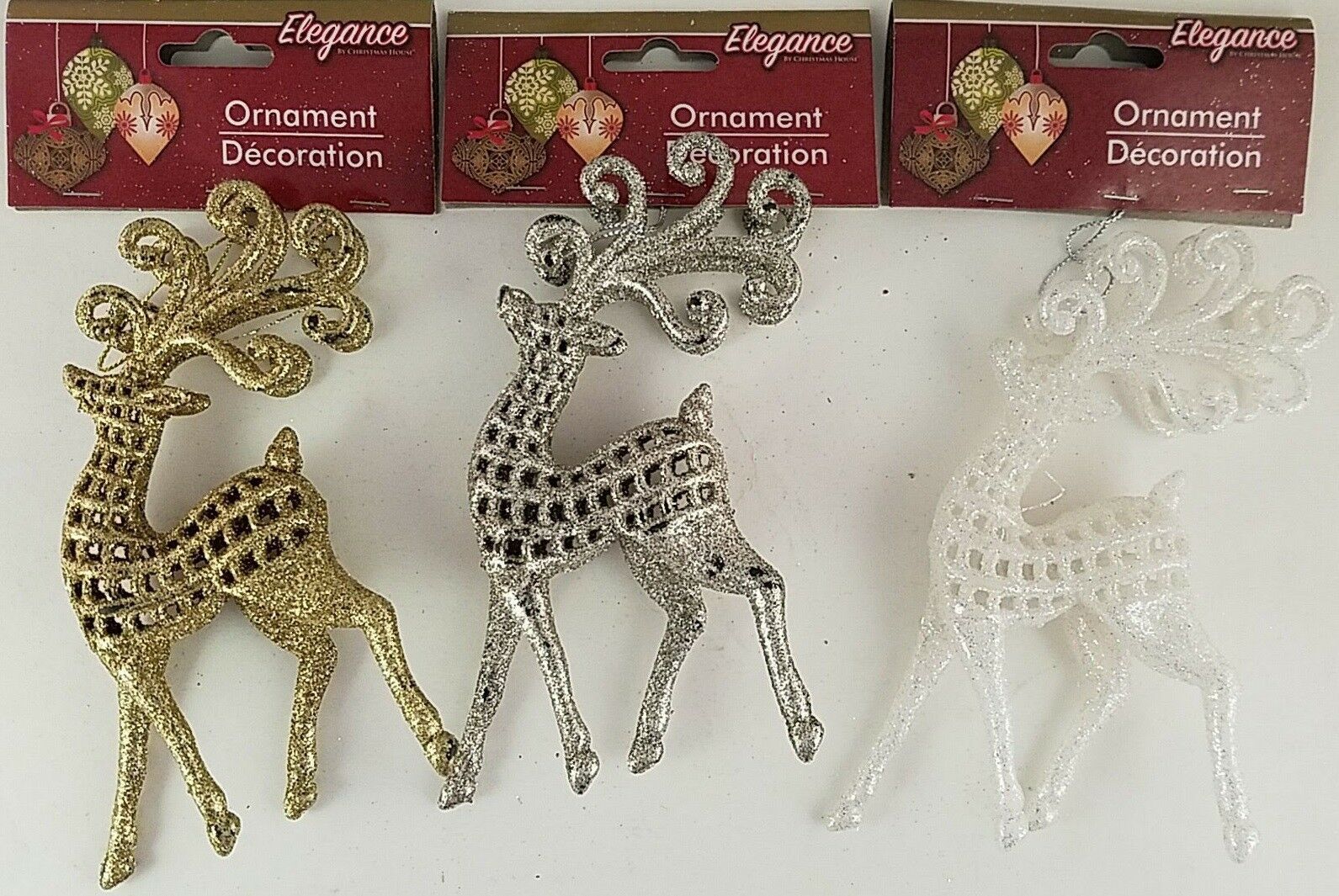 Primary image for Christmas Ornaments Glitter Reindeer w Loops 1 Ct/Pk  SELECT: Gold, Silver or Wh