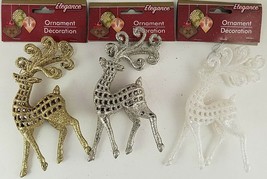 Christmas Ornaments Glitter Reindeer w Loops 1 Ct/Pk  SELECT: Gold, Silv... - £2.34 GBP