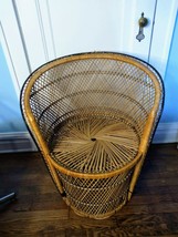 Wicker Rattan Peacock Small Chair Boho 30&quot; Fan Back Rare Size Barrel Vin... - $183.15