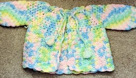 VINTAGE Handmade Crochet Knit Baby Cardigan Sweater Cardigan Pastel Neutral - £7.05 GBP