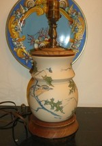 Vintage Pottery Table Lamp with Wooden Base Signed Ann Key - £79.56 GBP