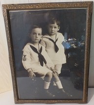 Two Young Brothers in Sailor Outfits Portrait 1920s Antique Frame with G... - $26.18