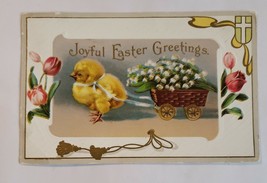 Antique Easter Greetings Embossed Postcard With A Chick pulling a flower... - $51.70