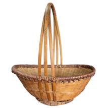 VTG Woven Wicker Gathering Basket With Handle Cottagecore Farmhouse Shabby Chic - £11.82 GBP