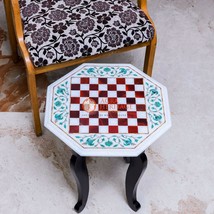 Marble White Handmade Decorative Chess Set With Wooden Stand Mosaic Stone Decor - £520.79 GBP