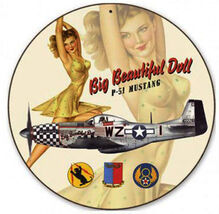 Big Beautiful Doll P-51 Mustang Metal Sign 14" Round Metal Sign - $39.95