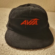 Vintage AVIA Corduroy SnapBack Trucker Hat Black Embroidered Logo - £23.05 GBP