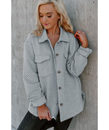 Gray Retro Quilted Flap Pocket Button Shacket - $626.45 MXN