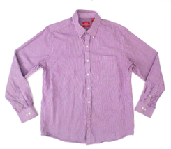 Izod Men&#39;s Casual Long Sleeve Shirt L Purple Mini-Gingham Plaid Coupe Ajustee - £10.83 GBP