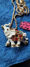 New Betsey Johnson Necklace White Elephant Multicolored Rhinestones Collectible - £11.98 GBP