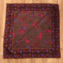 Vintage Liz Claiborne Silk Scarf Brown Floral 31” Square - £43.76 GBP