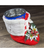 Vintage Christmas Holiday Red Plush Stocking Boot Coffee Can - $184.10 MXN