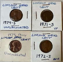 1974 S Lincoln Memorial Penny uncirculated (2) plus 1971s and 1972s - 4 coins - £7.08 GBP