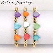 10Pcs Multicolor Heart Shell Beads Bracelets for Women Copper Gold Plated Elasti - £39.45 GBP