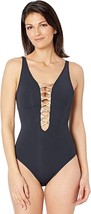 Bleu Rod Beattie Womens Plus Size Lace Down One Piece Swimsuit,Black/Rose,16W - £52.55 GBP