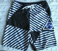 Rusty Evolution Men&#39;s Black/White Polyester Swim Board Shorts Size 31 - £8.17 GBP