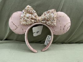 Disney Parks Silver and Pink Bow Sequin Ears Minnie Mouse Headband NEW - £39.25 GBP