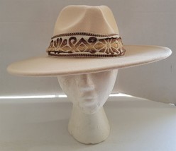 Womens Light Tan with Handpainted Flowers Floral under Brim Fashion Hat - £22.58 GBP